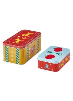 Tin With Lid Set of 2 Mixed Sizes Mixed Colours