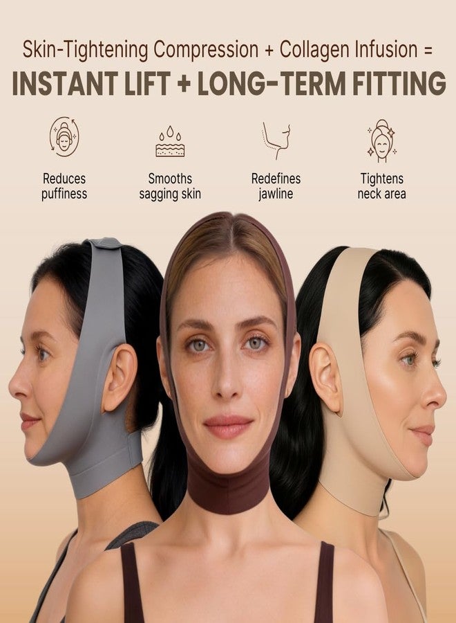 SKULT Collagen Face Sculpt Wrap for Chin & Jawline 2 PCS, Reusable Chin Strap for Sleeping, Adjustable Jawline Shaper Mask, Breathable Skin-Friendly Face Wrap (Brown) - Image 2