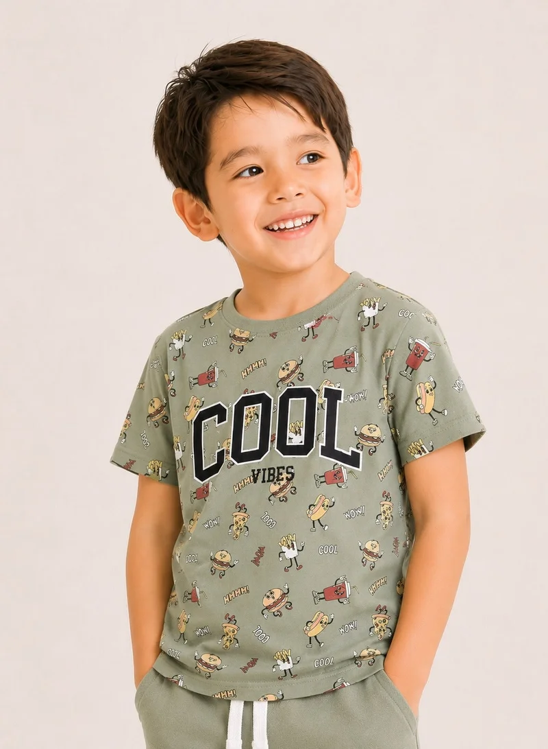 Victor And Jane  Boys’ Pajama Set – “COOL” Printed Tee & Shorts Set for Kids | Best Price UAE