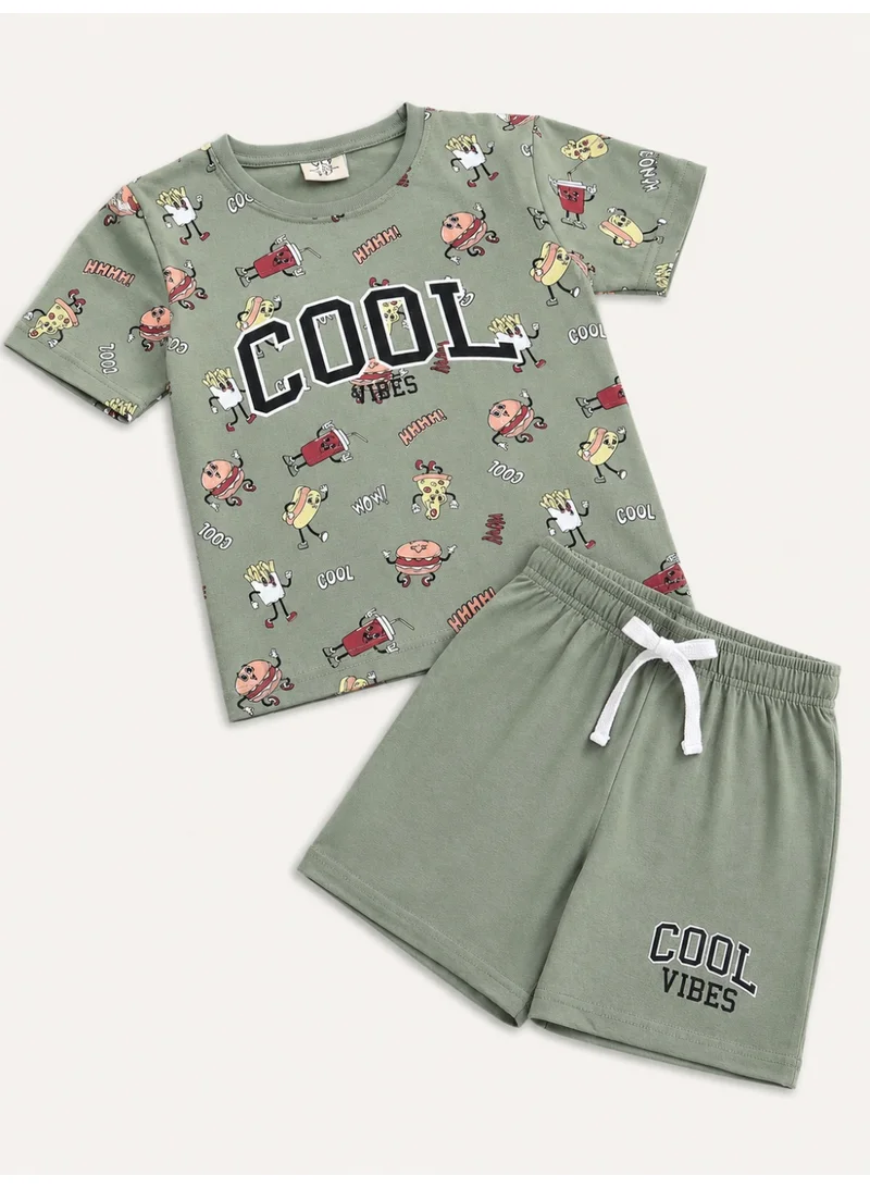 Victor And Jane  Boys’ Pajama Set – “COOL” Printed Tee & Shorts Set for Kids | Best Price UAE