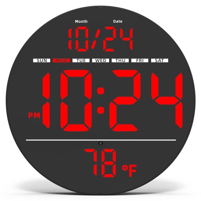 DIGITAL WALL CLOCK WITH LARGE LED DISPLAY DATE TEMPERATURE AUTOBRIGHTNESS SMALL PLUGIN CLOCK MODERN ELECTRIC WALL CLOCK FOR BEDROOM CLASSROOM LIVING ROOM HOME OFFICE FARMHOUSE RED