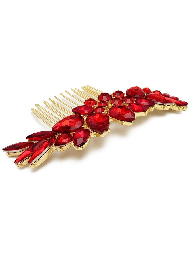 BETITETO BETITETO Bridal Crystal Hair Accessories Small Wedding Gold Hair Piece with Comb for Women Girls (Red)  - Image 5