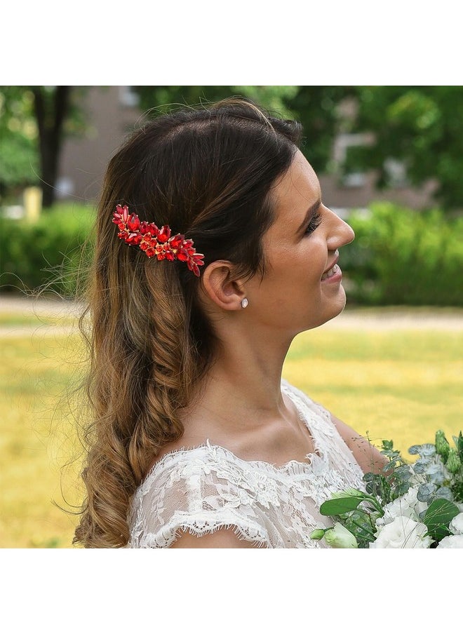 BETITETO BETITETO Bridal Crystal Hair Accessories Small Wedding Gold Hair Piece with Comb for Women Girls (Red)  - Image 3