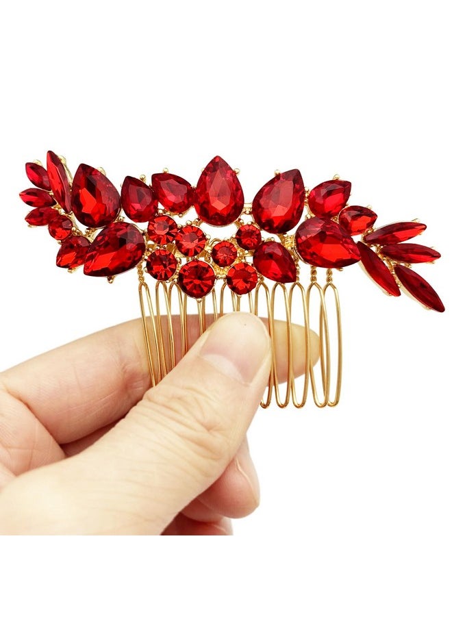 BETITETO BETITETO Bridal Crystal Hair Accessories Small Wedding Gold Hair Piece with Comb for Women Girls (Red)  - Image 4