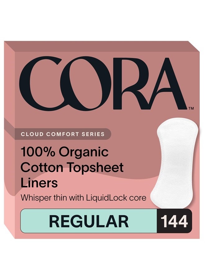 cora Period Regular Liners | 100% Organic Cotton Topsheet | Ultra Thin, Quick Absorbency | Hypoallergenic | Dermatologically Tested | Unscented, No Wings (144 Liners) - Image 1