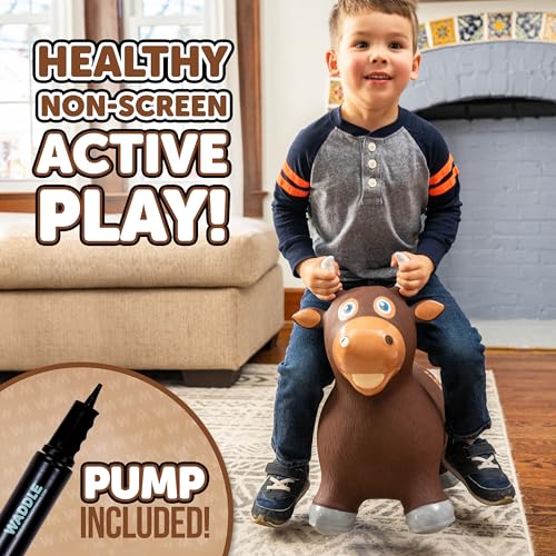 WADDLE Bouncy Hopper Inflatable Hopping Animal Indoors and Outdoors Toy for Toddlers and Kids Pump Included Boys and Girls Ages 2 Years and Up Brown Bull - Image 5