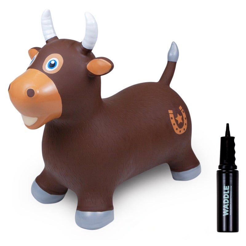 WADDLE Bouncy Hopper Inflatable Hopping Animal Indoors and Outdoors Toy for Toddlers and Kids Pump Included Boys and Girls Ages 2 Years and Up Brown Bull - Image 3