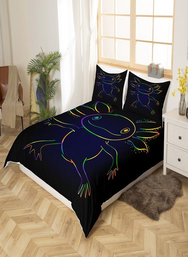 Feelyou Cute Axolotl Duvet Cover Cartoon Salamander Bedding Set for Kids Boys Girls Black Axolotl Comforter Cover Ocean Sealife Bedspread Cover 1 Duvet Cover with 1 Pillowcase Twin Size (No Comforter) - Image 3