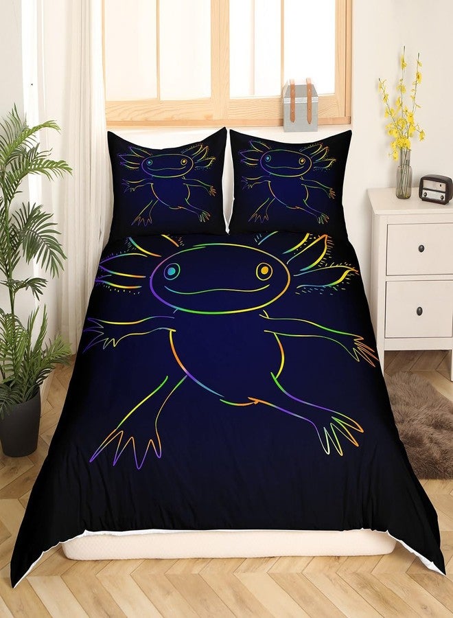 Feelyou Cute Axolotl Duvet Cover Cartoon Salamander Bedding Set for Kids Boys Girls Black Axolotl Comforter Cover Ocean Sealife Bedspread Cover 1 Duvet Cover with 1 Pillowcase Twin Size (No Comforter) - Image 2
