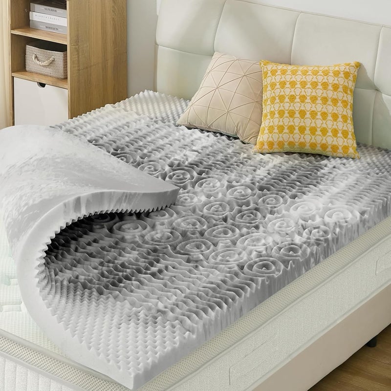 SINWEEK 2 Inch Mattress Topper 5-Zone Memory Foam Mattress Topper Pressure Relieve Soft Mattress Pad, CertiPUR-US Certified, Twin Size, Gray - Image 1