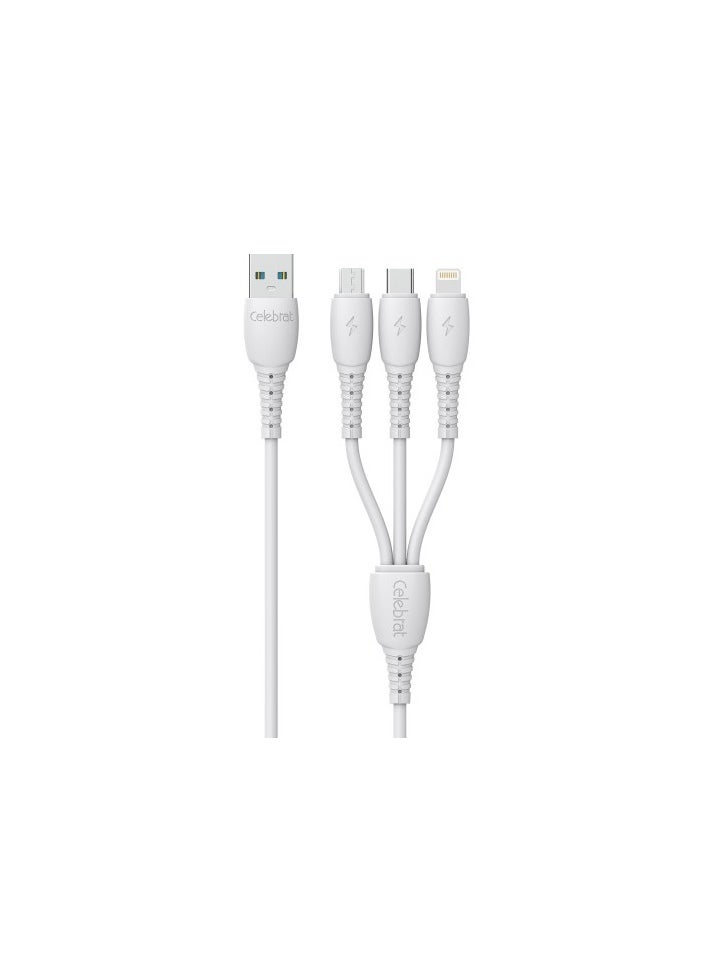 Celebrat - Celebrat HB-05 3 in 1 Portable USB To Type-C, Lightning,Micro Fast Charge And Data Transmission Cable With Smart Design And Practical Fits Mobile Phone 1200mm - White - Image 1
