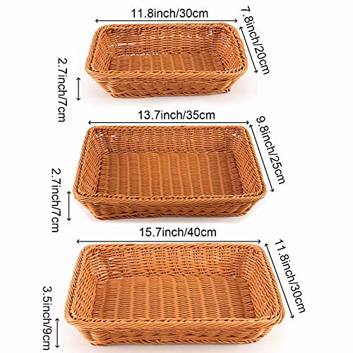 ZOENHOU 3 Packs Poly Wicker Bread Basket, 16” 14” 12” Handmade Woven Empty Gift Basket, Tabletop Wicker Serving Baskets for Home Restaurant Hotel Food Fruit Vegetables Snacks Storage, Brown - Image 2