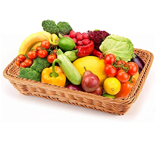 ZOENHOU 3 Packs Poly Wicker Bread Basket, 16” 14” 12” Handmade Woven Empty Gift Basket, Tabletop Wicker Serving Baskets for Home Restaurant Hotel Food Fruit Vegetables Snacks Storage, Brown - Image 5