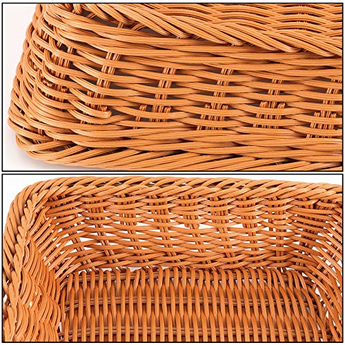 ZOENHOU 3 Packs Poly Wicker Bread Basket, 16” 14” 12” Handmade Woven Empty Gift Basket, Tabletop Wicker Serving Baskets for Home Restaurant Hotel Food Fruit Vegetables Snacks Storage, Brown - Image 4
