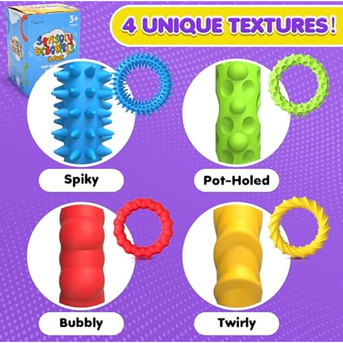 SMALL FISH Sensory Fidget Toys for Kids Adults - 8 Pack Stretchy Fidget Bracelet | Texture & Calming Autism Sensory Toys for Special Needs Autistic Children | Stress Relief, Calm Down Toy for Toddler Girls Boys - Image 4