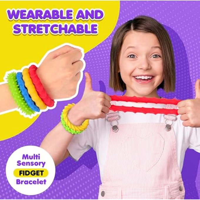 SMALL FISH Sensory Fidget Toys for Kids Adults - 8 Pack Stretchy Fidget Bracelet | Texture & Calming Autism Sensory Toys for Special Needs Autistic Children | Stress Relief, Calm Down Toy for Toddler Girls Boys - Image 2