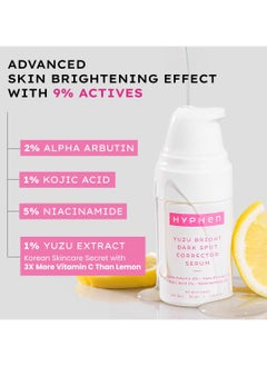 HYPHEN 2% Alpha Arbutin Yuzu Bright Dark Spot Corrector Face Serum With 1% Kojic Acid | Reduces Dark Spots & Pigmentation | Even Tones & Brightens Skin | For Uneven & All Skin Types |Lightweight & Quick Absorbing - 30ml  - Image 3