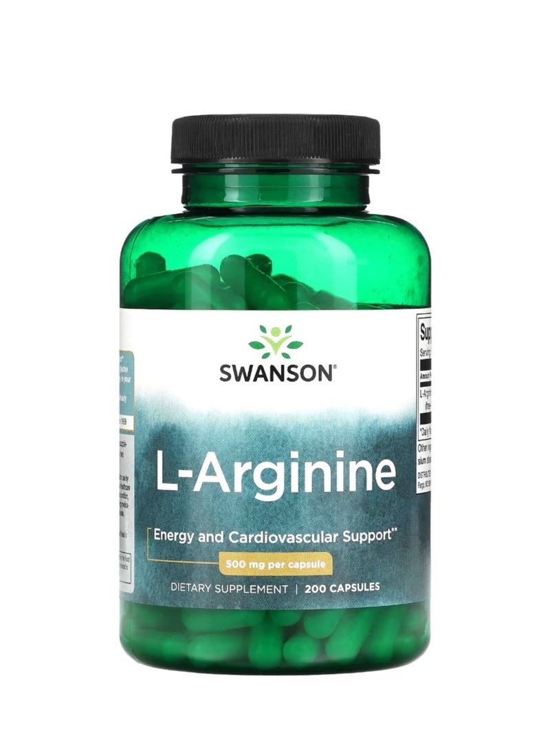 سوانسون ل-أرجينين 500 مجم 200 كبسولة - Image 1