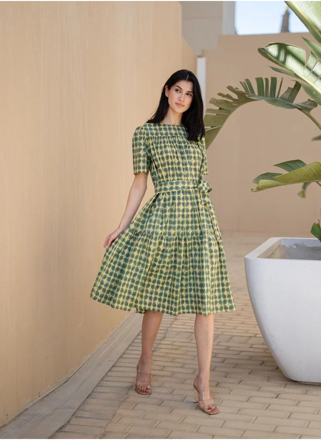 سانسكريتي هومز Sanskrutihomes All-Over Print Tiered A-Line Knee Length Dress
