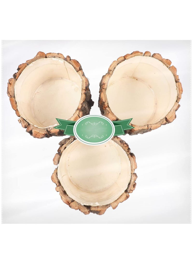 KASTWAVE Wooden Tree Stump Flower Planter, Small Wooden Bucket Flower Pot Bonsai Pots, Rustic Plant Vase Container for Home and Office Decoration, 3 Pcs (Inner Diameter 3.9 inches, Height 3.9 inches) - Image 5