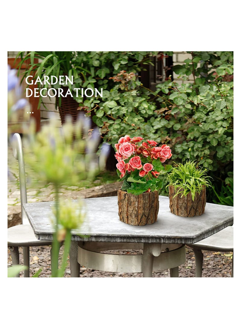 KASTWAVE Wooden Tree Stump Flower Planter, Small Wooden Bucket Flower Pot Bonsai Pots, Rustic Plant Vase Container for Home and Office Decoration, 3 Pcs (Inner Diameter 3.9 inches, Height 3.9 inches) - Image 2