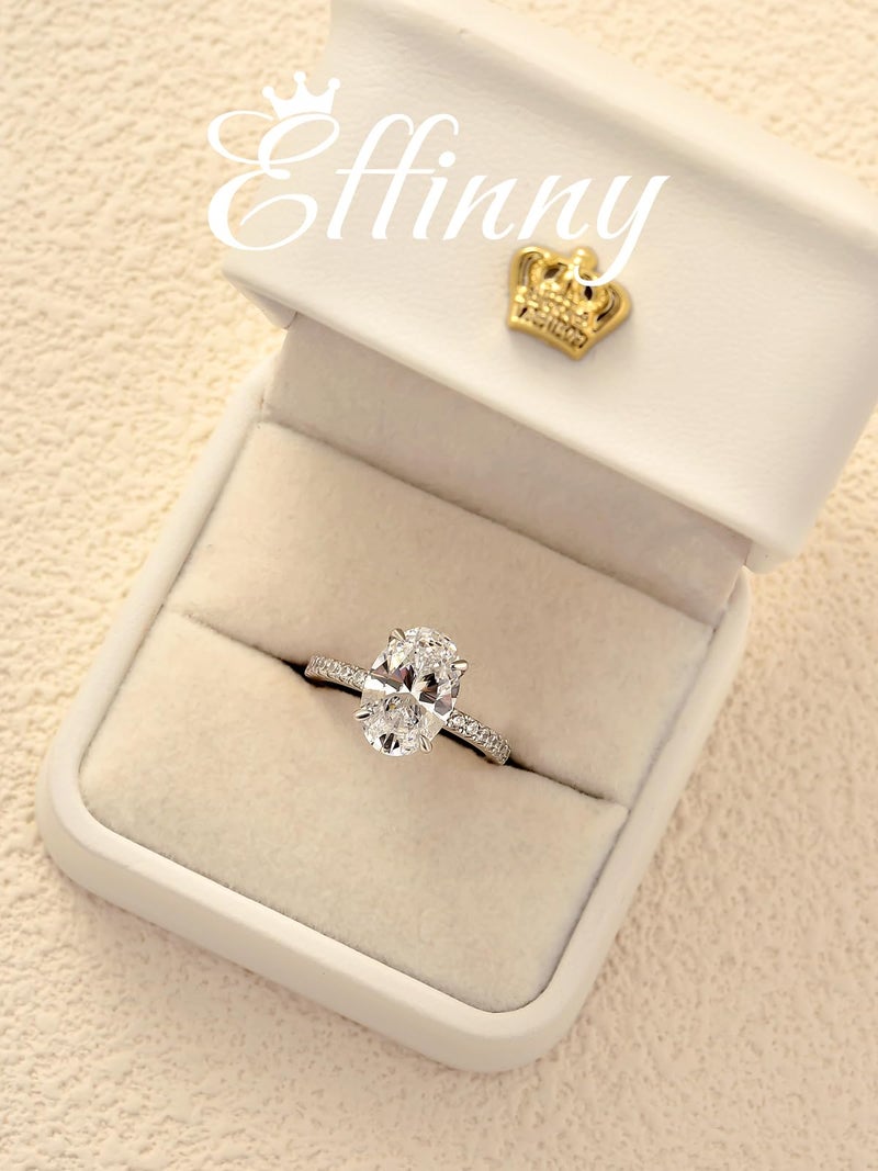Effinny 3.5ct Oval Engagement Ring for Women,925 Sterling Silver Cubic Zirconia Promise Ring for Wedding,Travel,Daily (Pave, 6) - Image 2