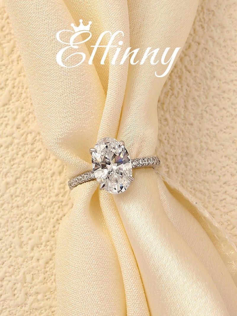 Effinny 3.5ct Oval Engagement Ring for Women,925 Sterling Silver Cubic Zirconia Promise Ring for Wedding,Travel,Daily (Pave, 6) - Image 3