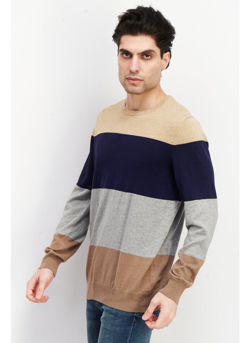 Club Room - Men Crew Neck Colorblock Long Sleeve Sweatshirt, Beige - Image 1