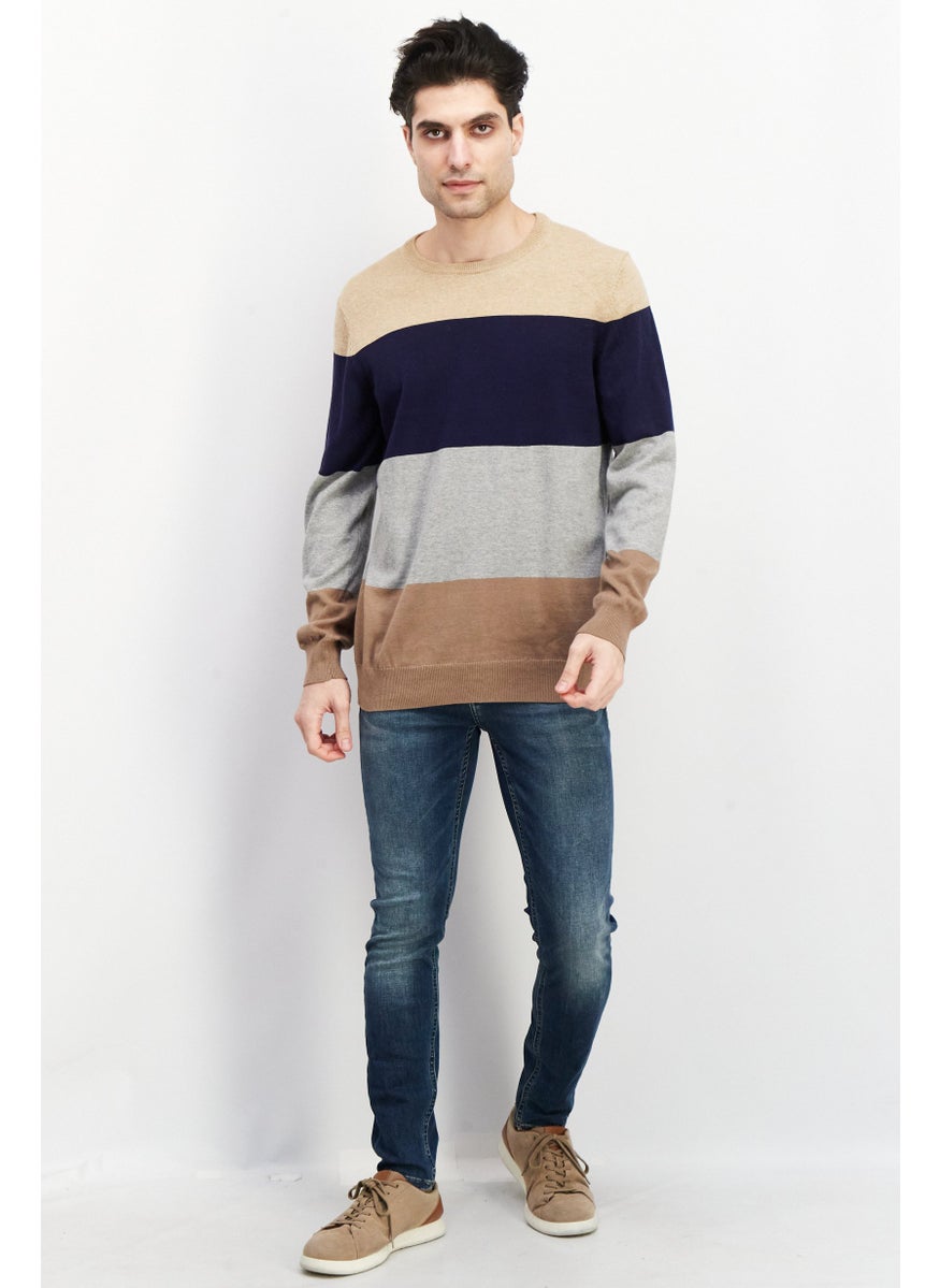 Club Room - Men Crew Neck Colorblock Long Sleeve Sweatshirt, Beige - Image 1
