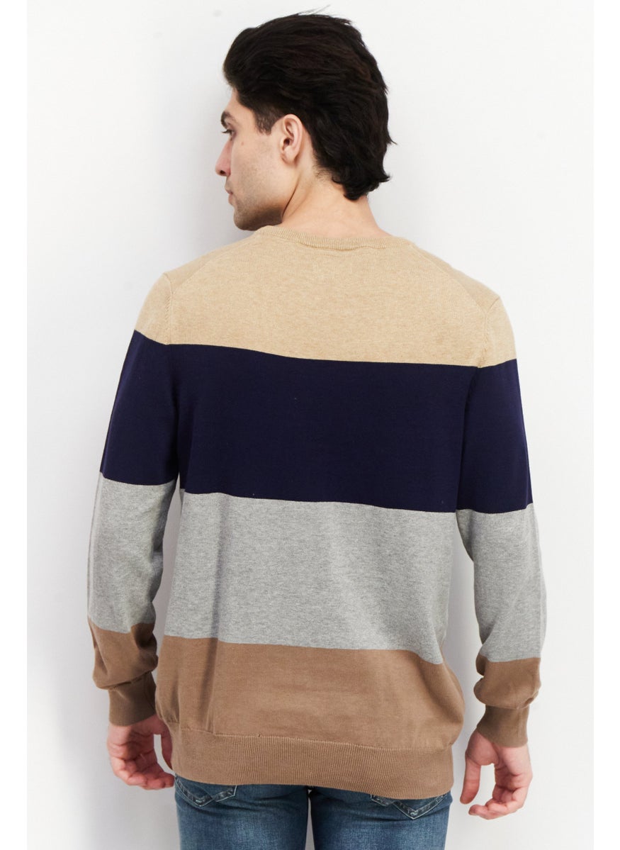 Club Room - Men Crew Neck Colorblock Long Sleeve Sweatshirt, Beige - Image 1