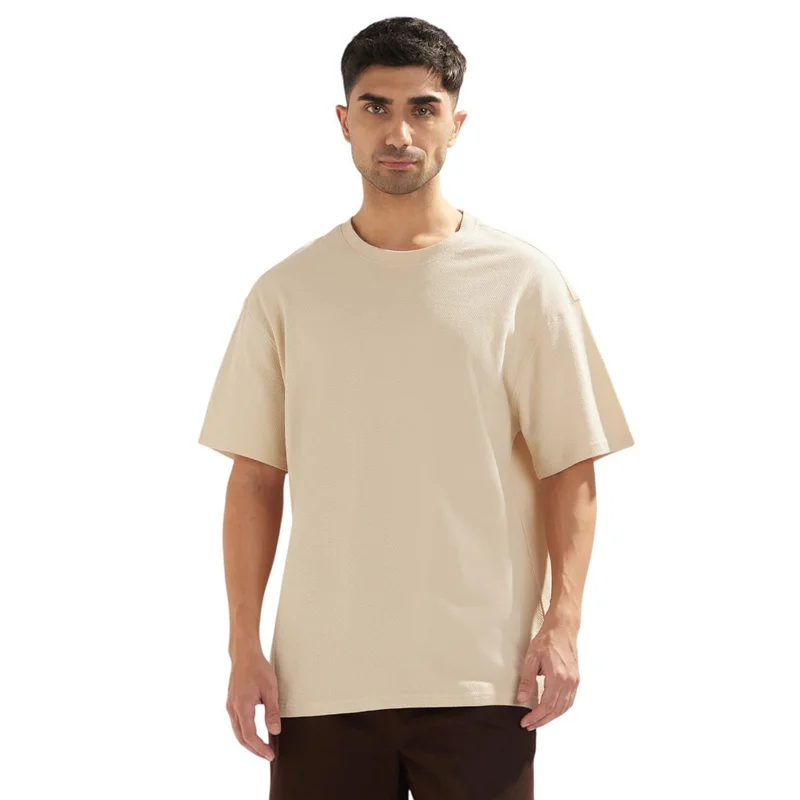 NOBERO Men's Oversized Fit Cotton T-Shirt in Beige