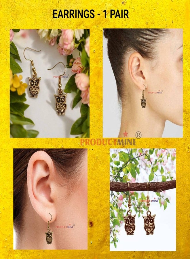 PRODUCTMINE أقراط متدلية على شكل بومة من PRODUCTMINE® للنساء والفتيات، أقراط عصرية مناسبة للإطلالات الكاجوال الأنيقة - ذهبي - زوج واحد - Image 2