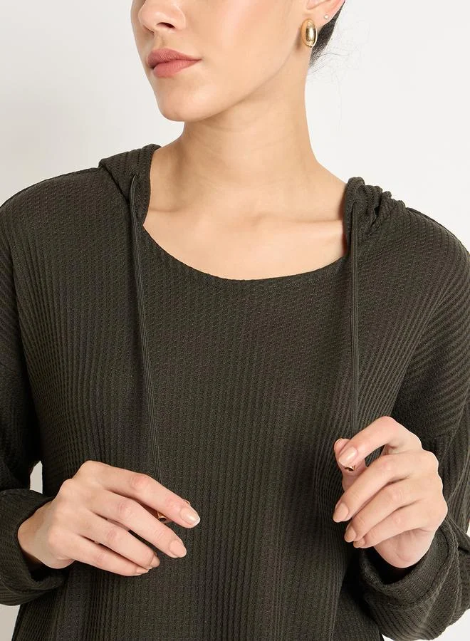 Femmella  Olive Waffle Knit Hoodie and Joggers Co-Ords for Women | Best Price UAE