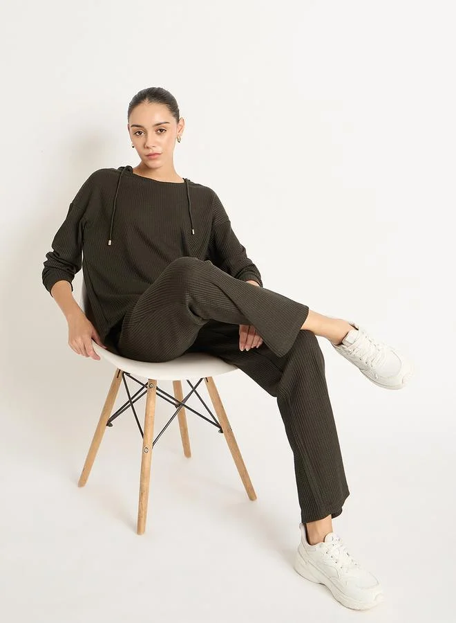 Femmella  Olive Waffle Knit Hoodie and Joggers Co-Ords for Women | Best Price UAE