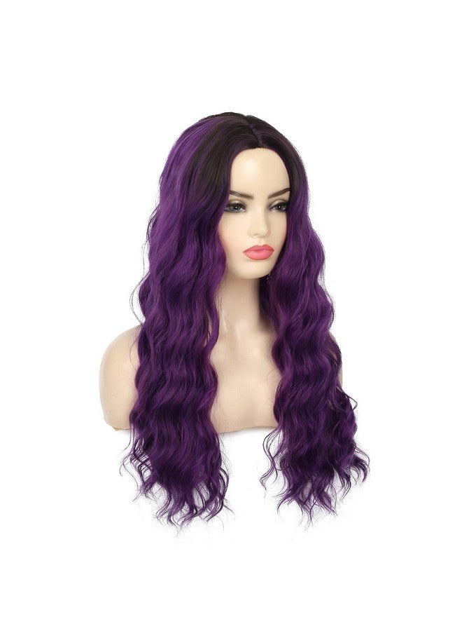 Swiking Ombre Purple Curly Wavy Long Wigs For Women Black Root Natural Cute Colorful Wig With Breathable Wig Net Perfect For Daily Party Cosplay (Purple) - Image 5