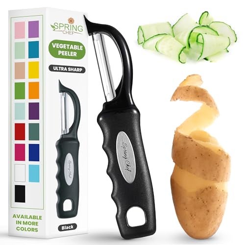 Spring Chef Premium Swivel Vegetable Peeler, Soft Grip Handle and Ultra Sharp Stainless Steel Blades - Perfect Kitchen Peeler For Veggie, Fruit, Potato, Carrot, Apple - Black - Image 1