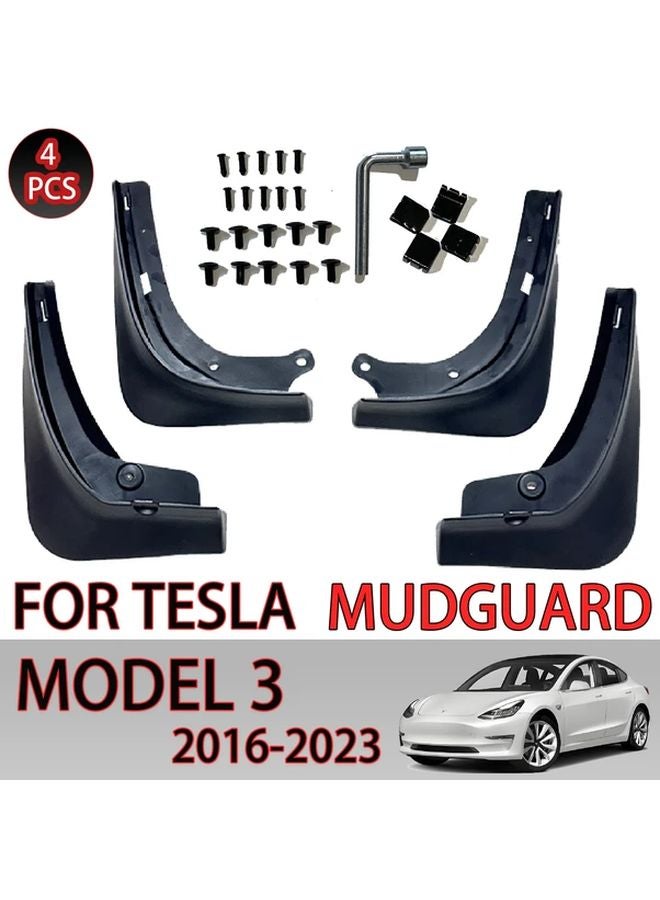 4 Pack Black Mudguards For Tesla Model 3 2016 2023 All Weather Protection Easy Install - Image 1