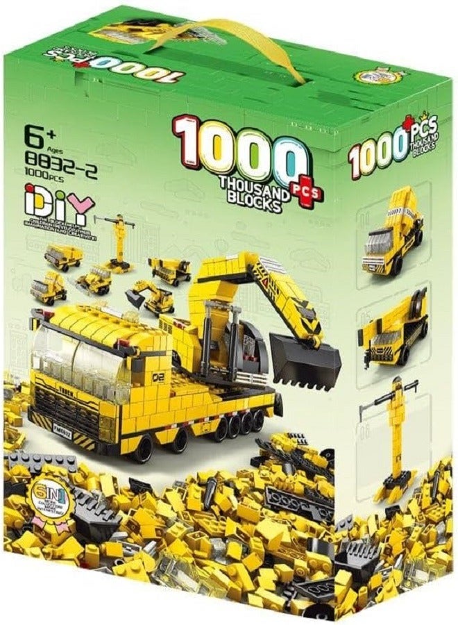 Diy 1000 Piece DIY Construction Blocks Set, 6+ Years, Includes Crane, Truck, and Other Vehicles - Image 5