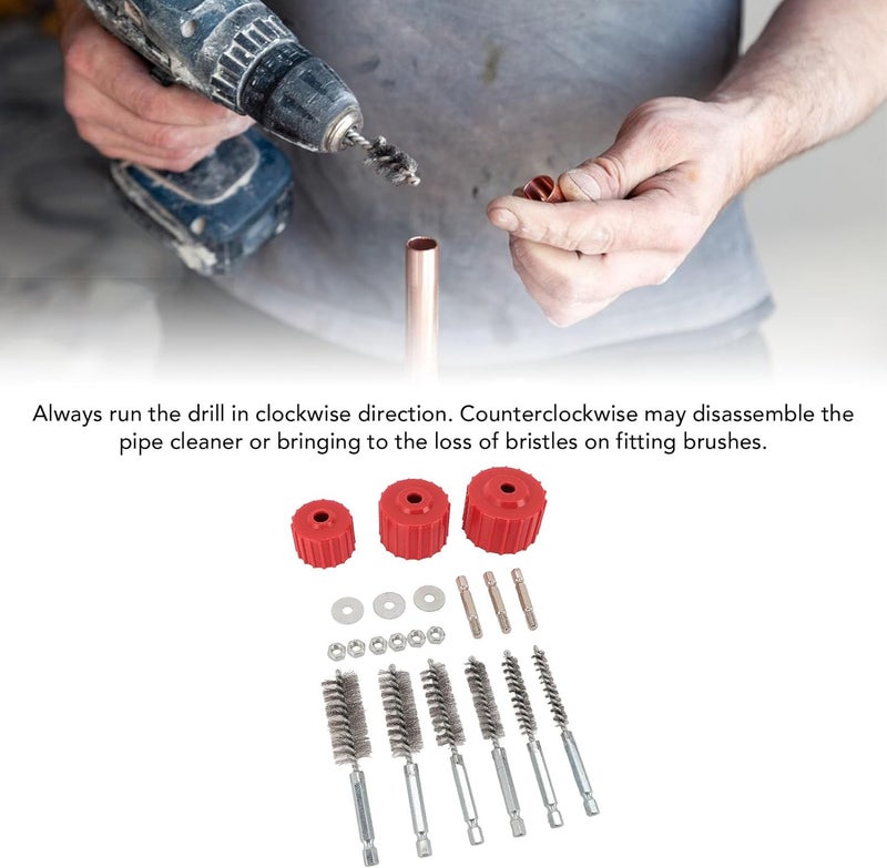 Copper Pipe Cleaner, for Power Drill 1/2 3/4 1 Inch Tube Cleaning Brush with Stainless Steel Wire Shank for Soldering - Image 2
