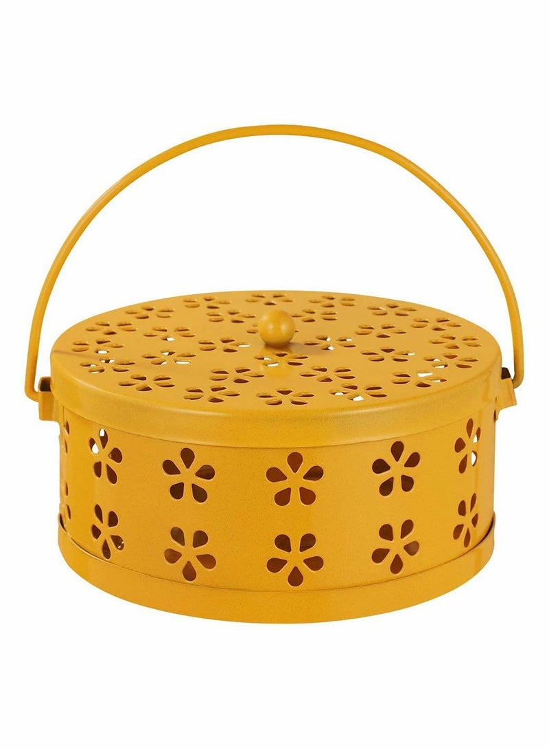 KASTWAVE Iron Mosquito Coil Holder Retro Portable Round Fireproof Incense Holder Yellow - Image 1