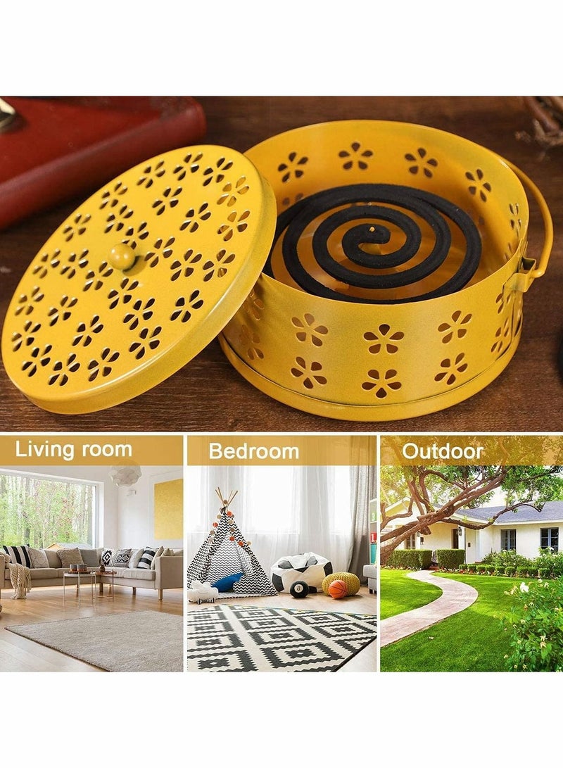 KASTWAVE Iron Mosquito Coil Holder Retro Portable Round Fireproof Incense Holder Yellow - Image 2