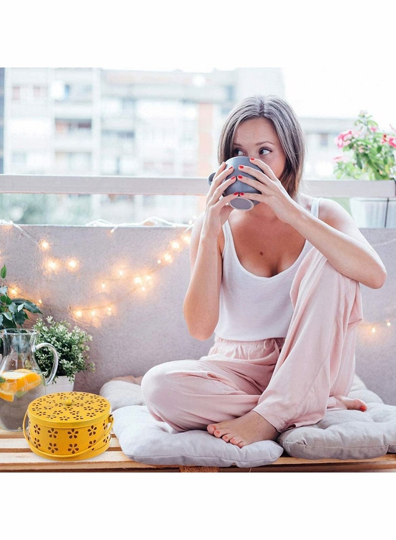 KASTWAVE Iron Mosquito Coil Holder Retro Portable Round Fireproof Incense Holder Yellow - Image 3