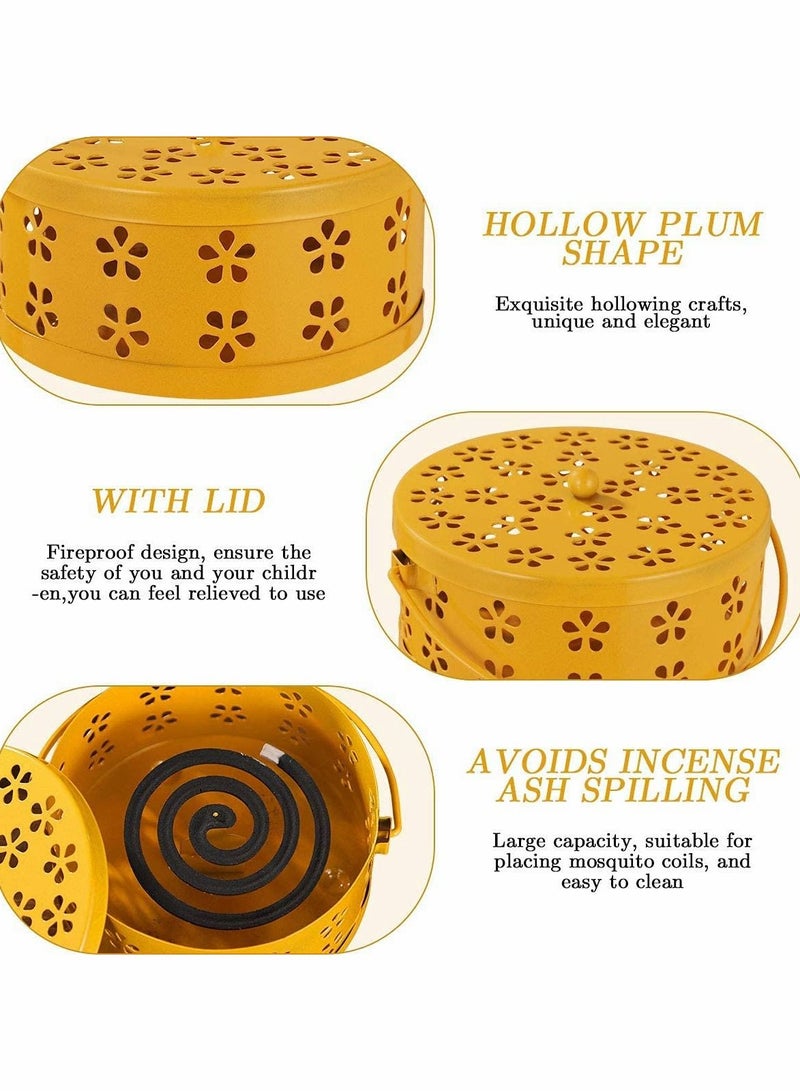 KASTWAVE Iron Mosquito Coil Holder Retro Portable Round Fireproof Incense Holder Yellow - Image 5