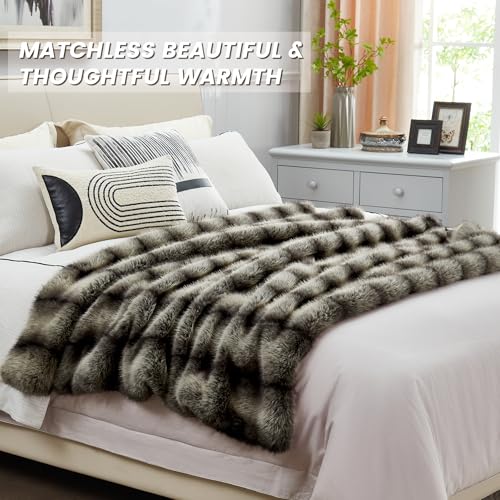 DREAMNINE Premium Luxury Fuzzy Animal Skin Faux Fur Throw Blanket 50" x 60", High-end Reversible Cozy Thick Wolf Fluffy Fox Blankets for Couch, Soft Warm Gray Bear Furry Blanket for Winter, Black Grey - Image 5
