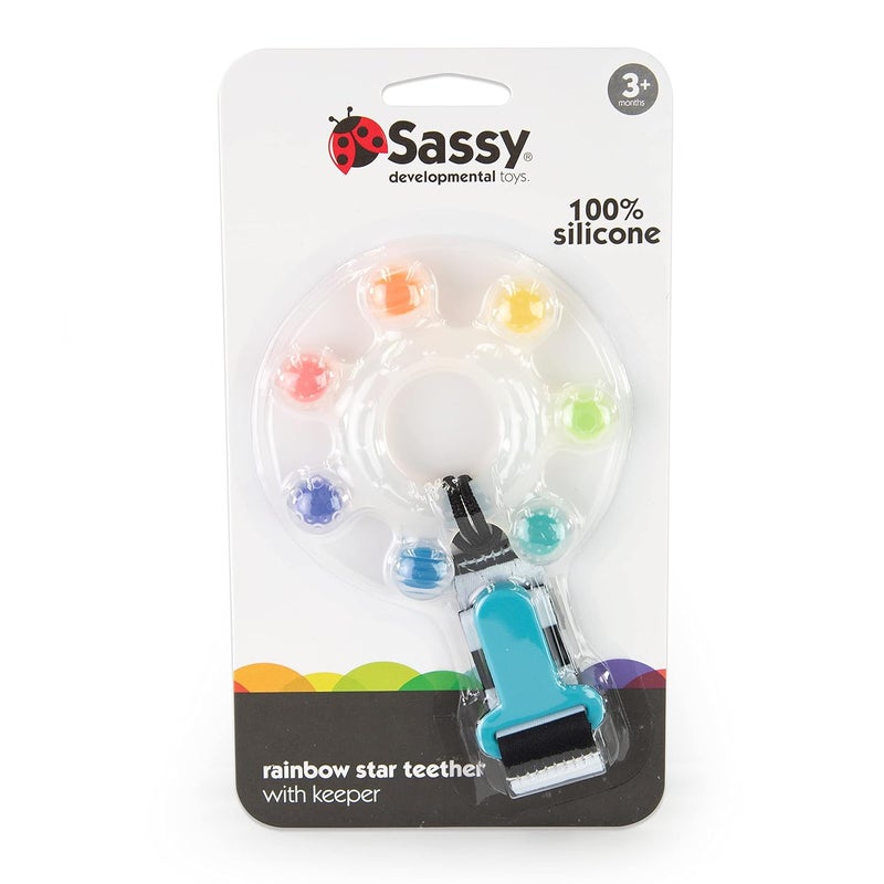 Sassy عضاضة نجمة قوس قزح الجريئة مع حافظة  عضاضة سيليكون ذات ملمس للأطفال في مرحلة التسنين  للأعمار من 3 أشهر وما فوق - Image 4