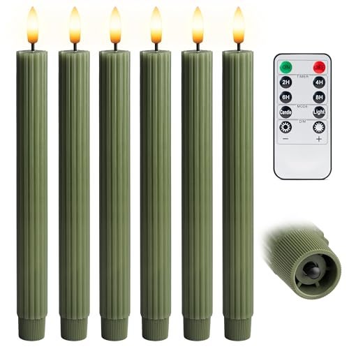 WYZworks 10 Fluted Ribbed LED Loden Green Grooved Pillar Candles Remote 24h Timer Memory OnOff Switch Flameless Dimmable Battery Operated wFlicker Mode Home Wedding Decor 6 Pack - Image 1