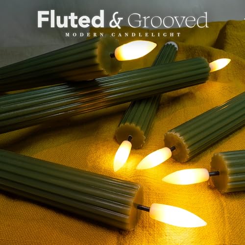 WYZworks 10 Fluted Ribbed LED Loden Green Grooved Pillar Candles Remote 24h Timer Memory OnOff Switch Flameless Dimmable Battery Operated wFlicker Mode Home Wedding Decor 6 Pack - Image 3