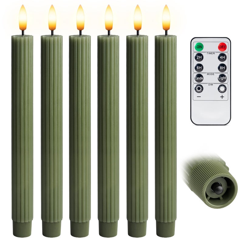 WYZworks 10 Fluted Ribbed LED Loden Green Grooved Pillar Candles Remote 24h Timer Memory OnOff Switch Flameless Dimmable Battery Operated wFlicker Mode Home Wedding Decor 6 Pack - Image 2