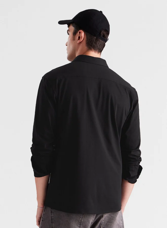 The Souled Store  The Souled Store Men Black Solid Regular Fit Textured Shirt  | Best Price UAE
