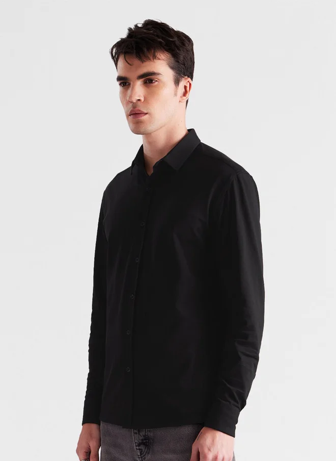 The Souled Store  The Souled Store Men Black Solid Regular Fit Textured Shirt  | Best Price UAE